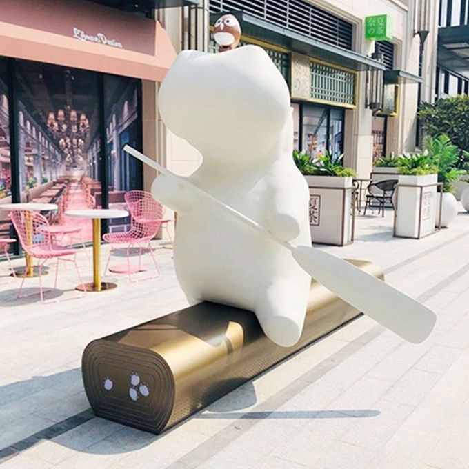 Sky Street Fiberglass Leisure Bench With Sculpture Ornament Outdoor Commercial Street Park 3