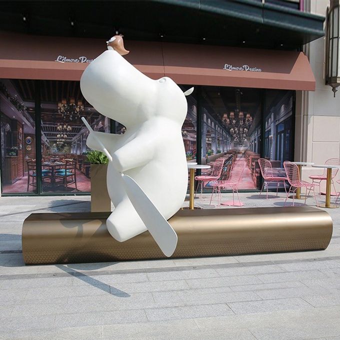 Sky Street Fiberglass Leisure Bench With Sculpture Ornament Outdoor Commercial Street Park 5