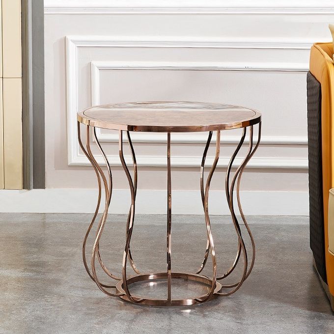 Golden Metal Corner Table Sofa Side Table Round Glass Table Top Bedside Table 3