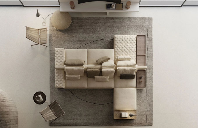 Practical Sectional Double-Sided Fabric Sofa For Multipurpose Large Space 3