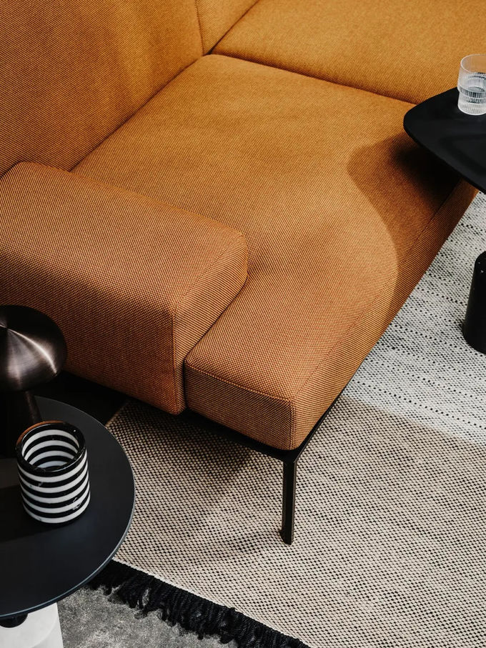 Atmosphere Hotel Large Space Corner Sectional Fabric Sofa Black Iron Feet 3