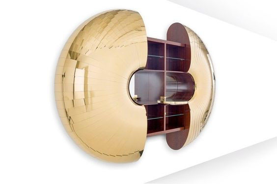 High-Tech Vacuum Electroplated Gold Wall Wine Cabinet Restaurant Villa Accent 3