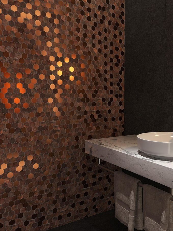 Unique Metal Hexagonal Mosaics Wall Screens Create Vintage Luxury Spaces For Hotel 4