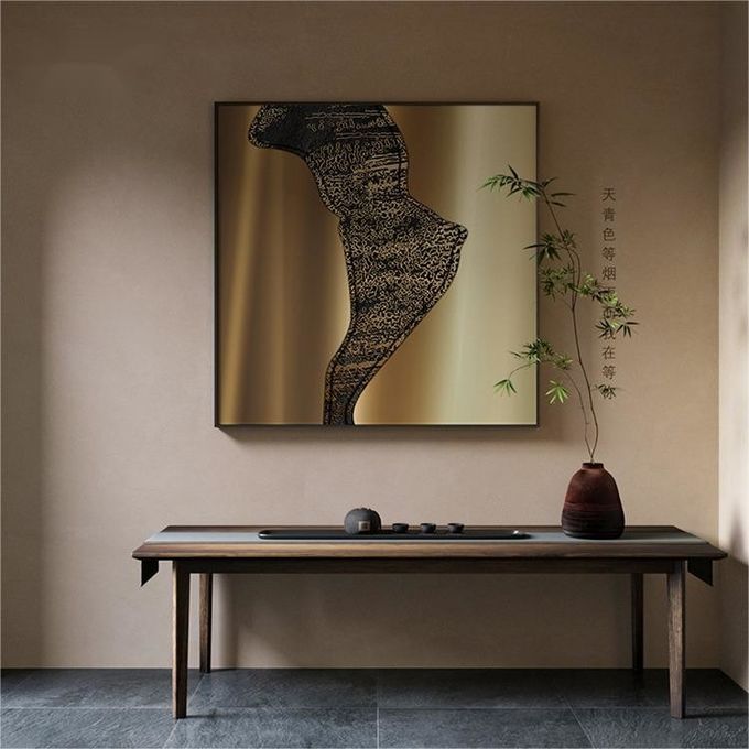 Custom Golden Premium Square Wall Art Hotel Entryway Metal Decor Painting Mural 4