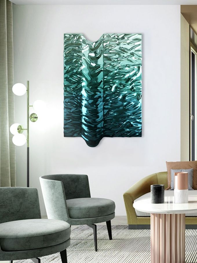 Premium 304 316 SS Plating Water Ripple Wall Art Decor For Modern Star Hotel Lobby 4