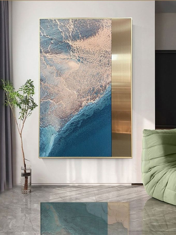 Stainless Steel Sandstone Painting Entryway Hanging Painting For Luxury Spaces 5