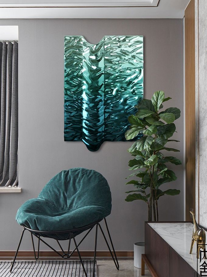 Premium 304 316 SS Plating Water Ripple Wall Art Decor For Modern Star Hotel Lobby 3