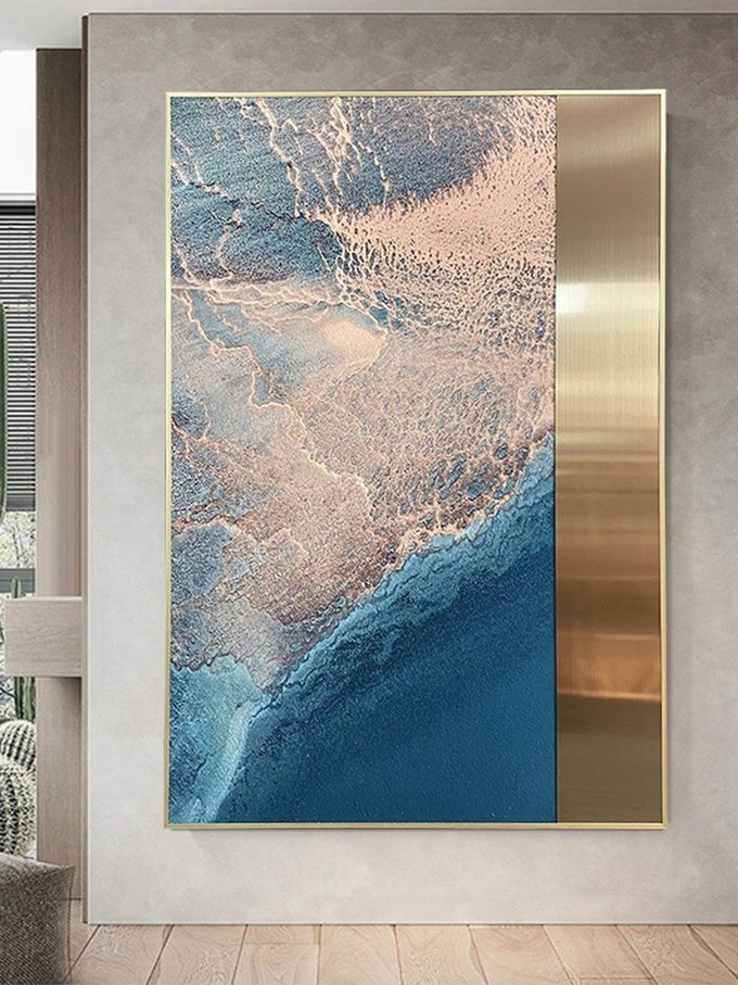 Stainless Steel Sandstone Painting Entryway Hanging Painting For Luxury Spaces 3