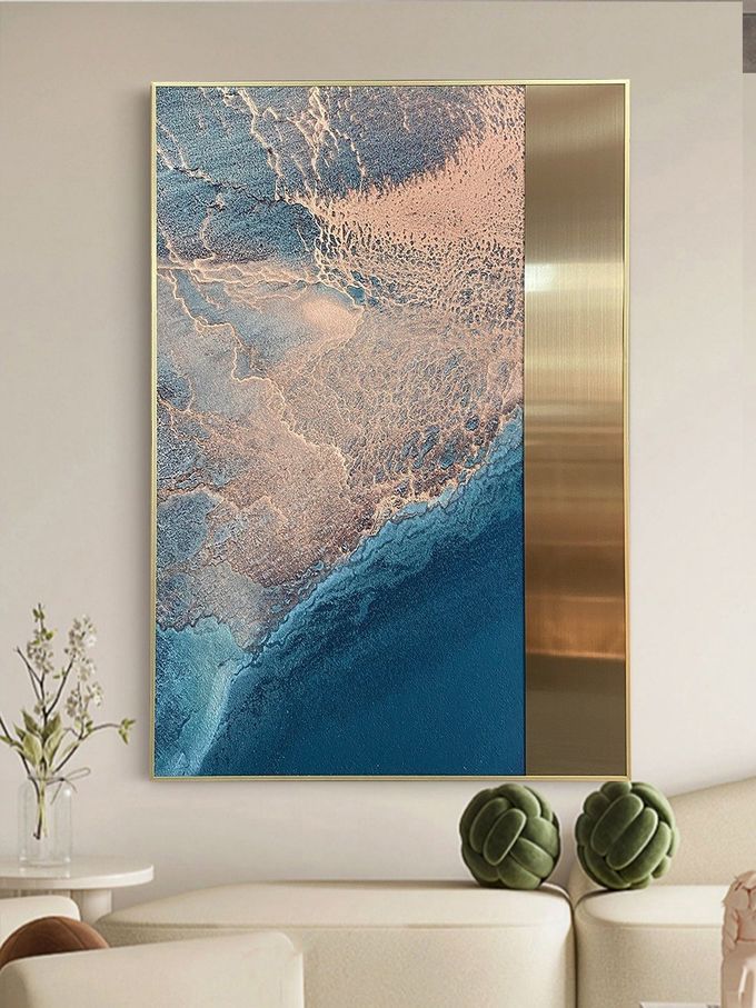 Stainless Steel Sandstone Painting Entryway Hanging Painting For Luxury Spaces 4