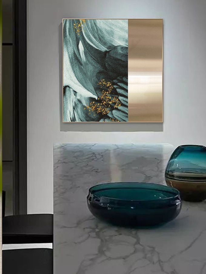 Dark Green Metallic Sandstone Painting Hotel Lobby Commercial Interior Mural 3