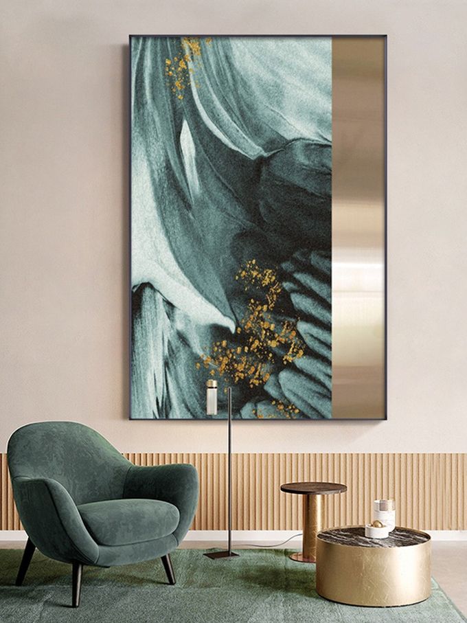 Dark Green Metallic Sandstone Painting Hotel Lobby Commercial Interior Mural 5