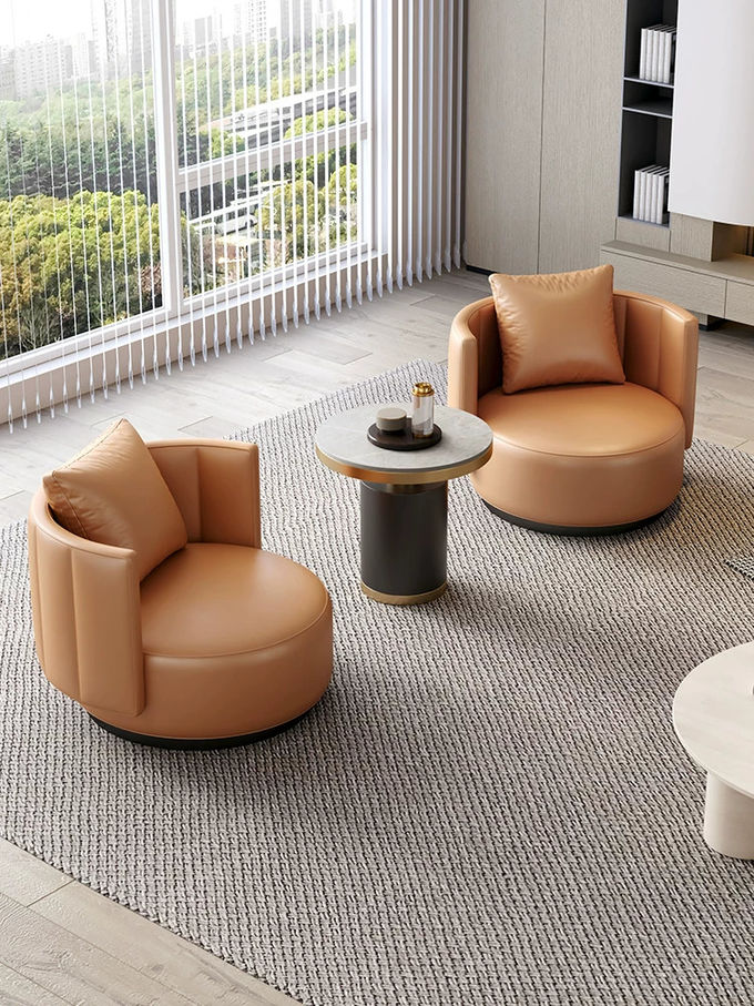 Contemporary Hotel Minimalist Style Genuine Leather Single Sofa for Reception Area 0