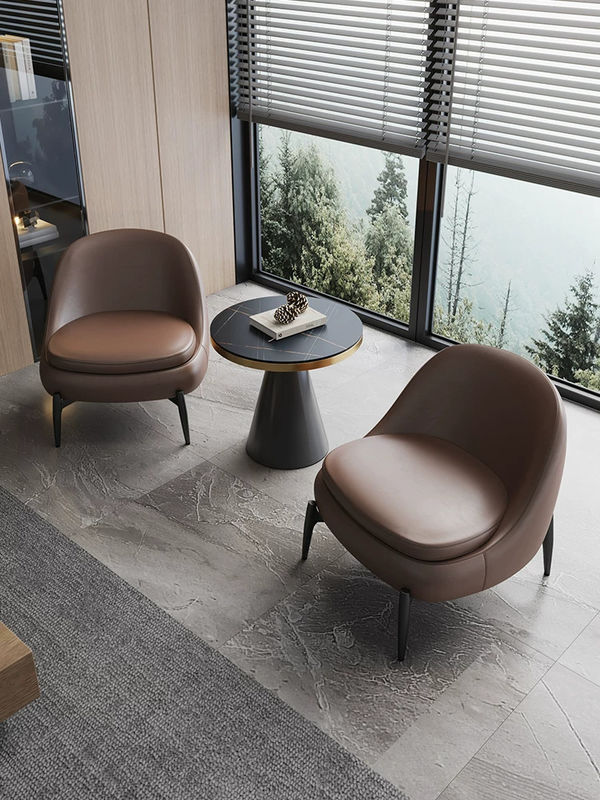 5 Star Hotel Minimalist Style Genuine Leather Sofa Business Chair And Table Set