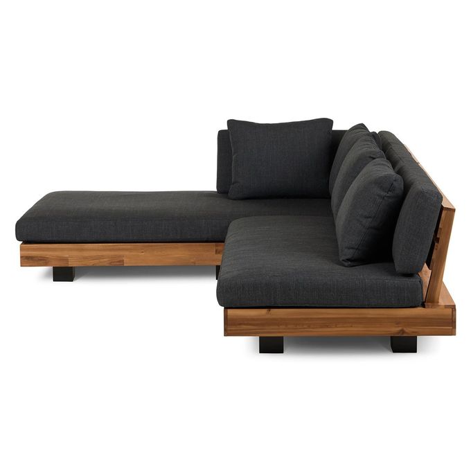 L Shape Sectional Fabric Outdoor Sofa Bed With Wooden Frame For Roof Patio 3