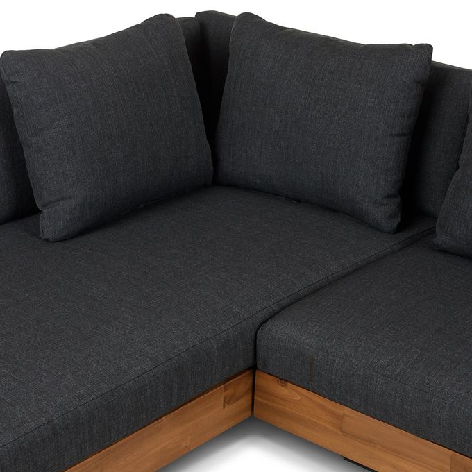 L Shape Sectional Fabric Outdoor Sofa Bed With Wooden Frame For Roof Patio 7