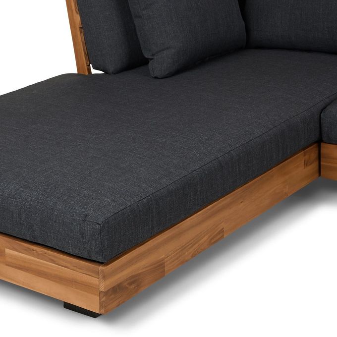 L Shape Sectional Fabric Outdoor Sofa Bed With Wooden Frame For Roof Patio 6