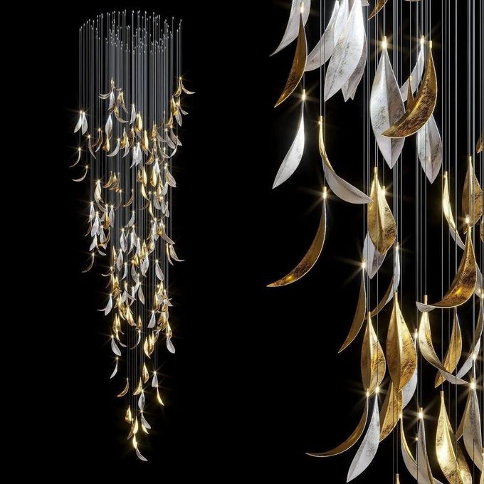 Metal Leaf Shaped Custom Lighting Hotel Lobby Main Chandelier Staircase Lights 3
