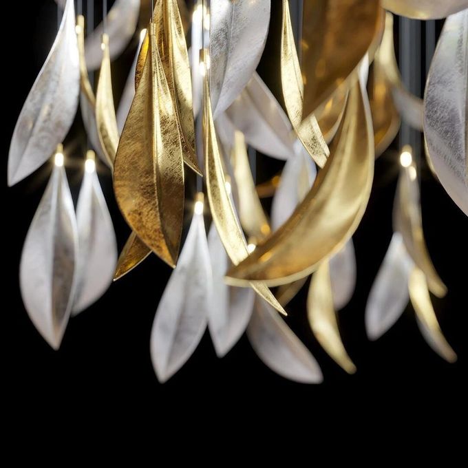 Metal Leaf Shaped Custom Lighting Hotel Lobby Main Chandelier Staircase Lights 4