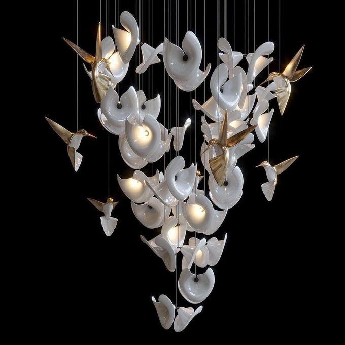 Glass Birds And Flowers Chandelier Modern Aesthetic Hotel Design Light Furniture 6