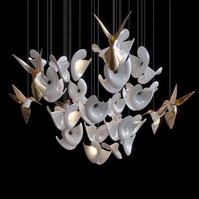 Glass Birds And Flowers Chandelier Modern Aesthetic Hotel Design Light Furniture 5