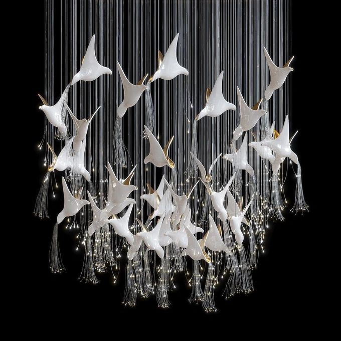 Glass Birds And Flowers Chandelier Modern Aesthetic Hotel Design Light Furniture 4