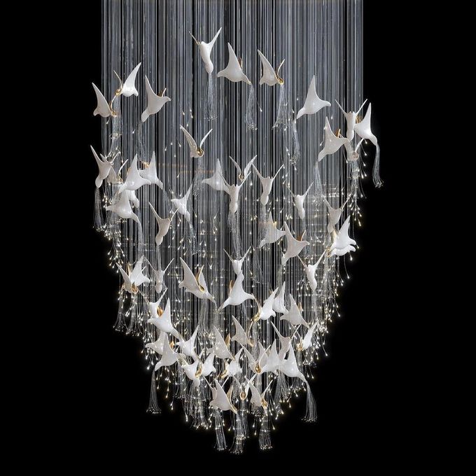 Glass Birds And Flowers Chandelier Modern Aesthetic Hotel Design Light Furniture 3
