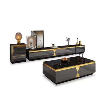 Good price Rock Plate Hotel Room Cabinets Luxury TV Cabinet Sets Hotel Room Black Glass online