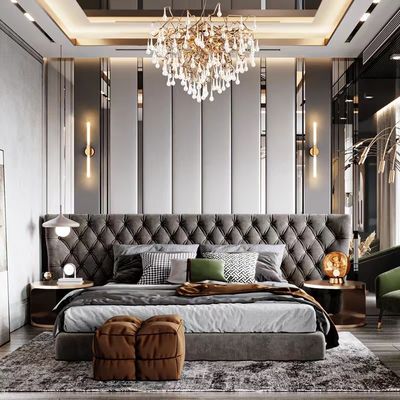 Buy 5 Star Hotel Bedroom Furniture Double Black Grid Solid Wood King Size Bed online manufacture