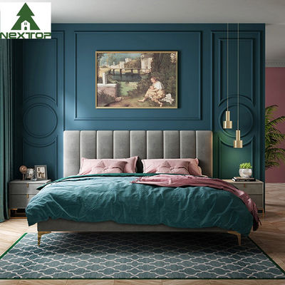 Good price Custom Size Wooden Double Bed Queen Platform King Size Fabric Bed Hotel Bedroom Furniture online