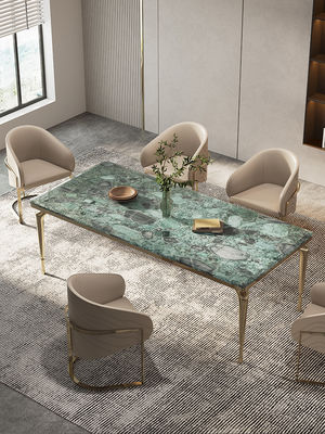 Buy Italian Hotel Restaurant Furniture Rectangular Natural Marble Stainless Steel Metal Dining Table online manufacture
