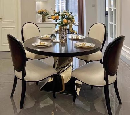 Good price High End Red Solid Wood Table Top Stainless Steel Base Round Dining Tableish online